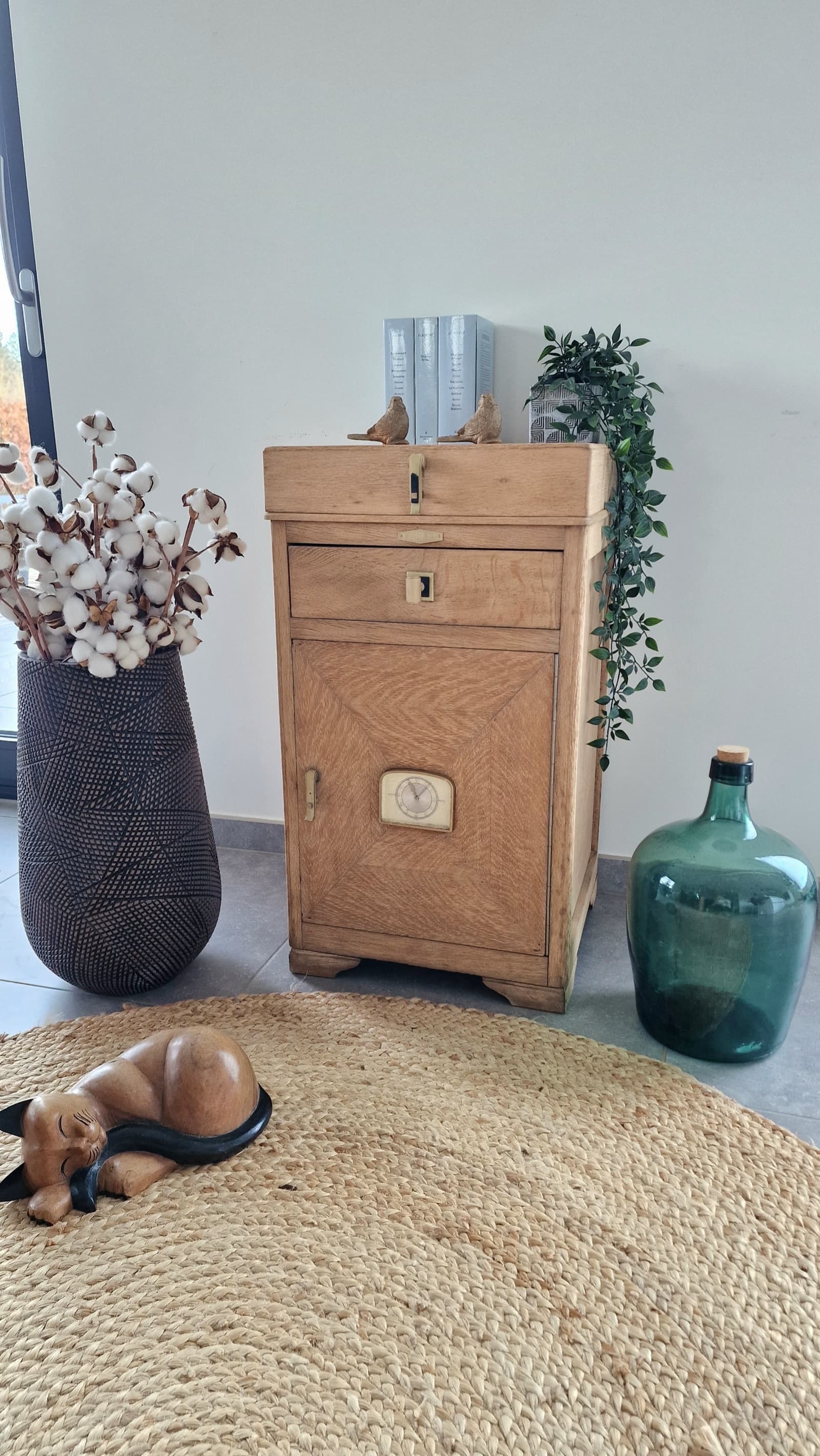 Meuble Philips restauré par aérogommage — bois naturel révélé, Wépion Namur